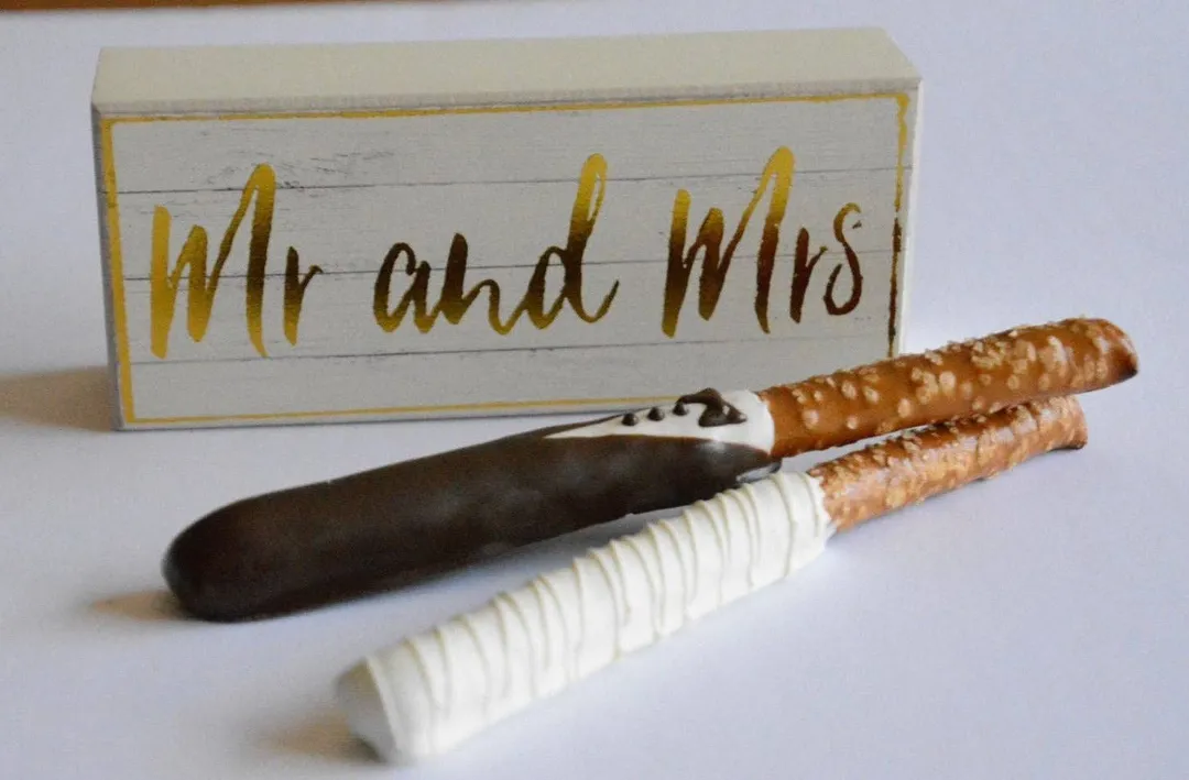 Bride & Groom Chocolate Covered Pretzels Pretzels (Set of 2)