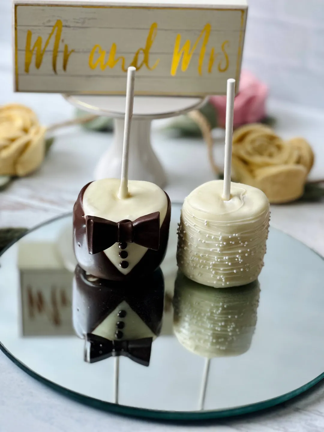 Chocolate Covered Marshmallow Bride and Groom