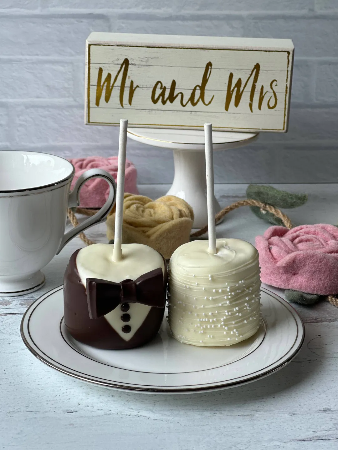 Chocolate Covered Marshmallow Bride and Groom