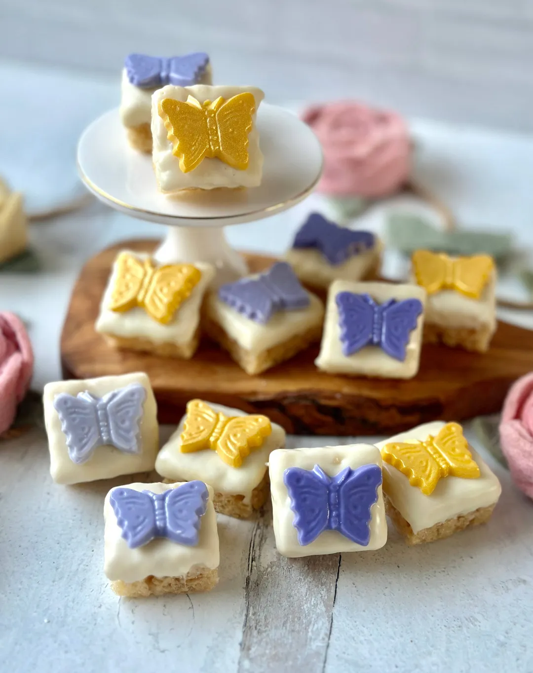 Chocolate dipped mini crispy treats with butterfly -Set of 4