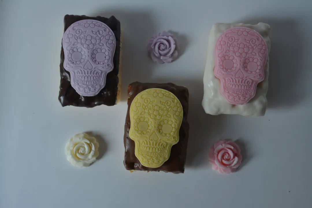 Day of the Dead Chocolate Dipped Rice Krispie Treats 