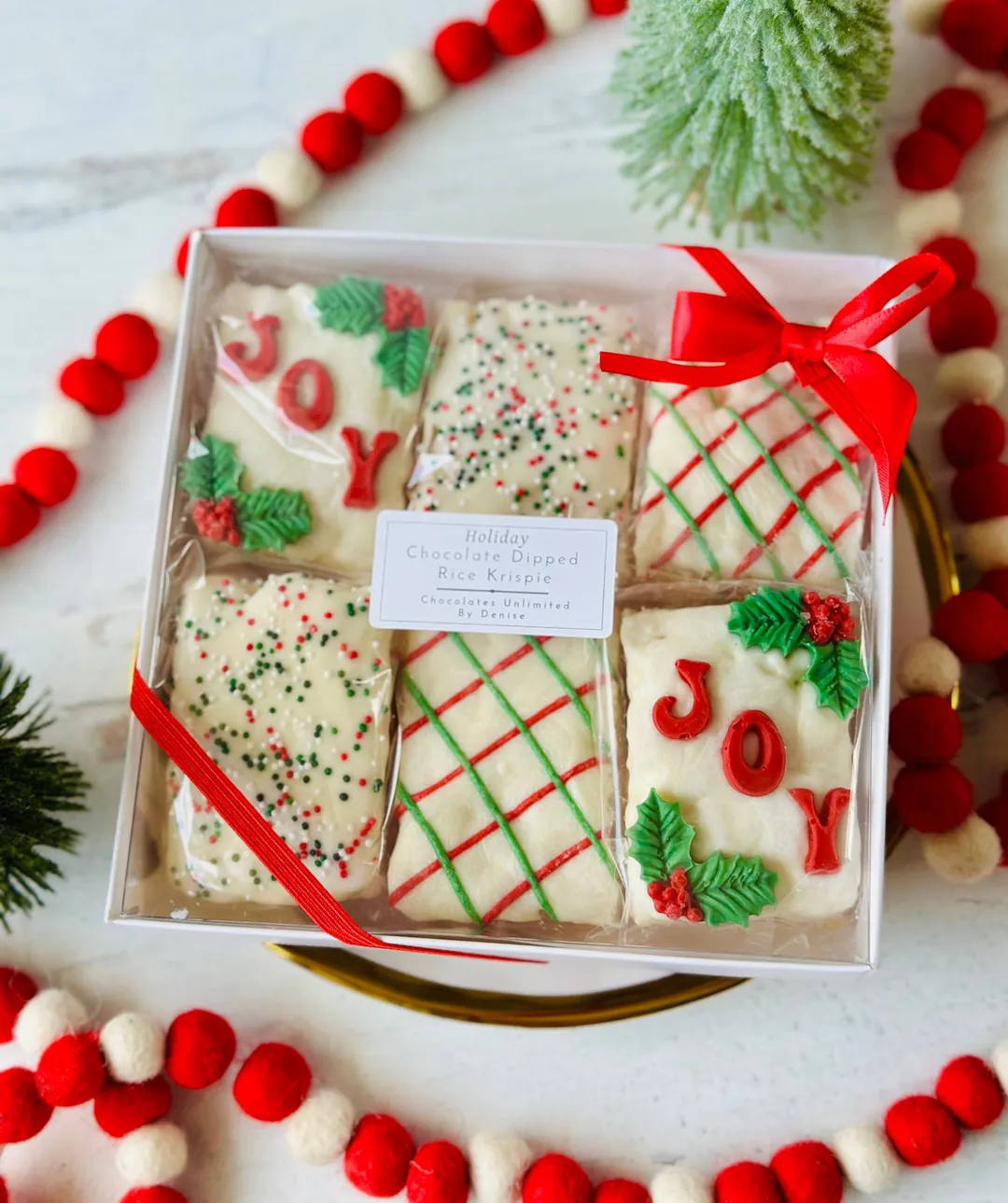 Holiday Chocolate Dipped Rice Crispy Treats Gift Box