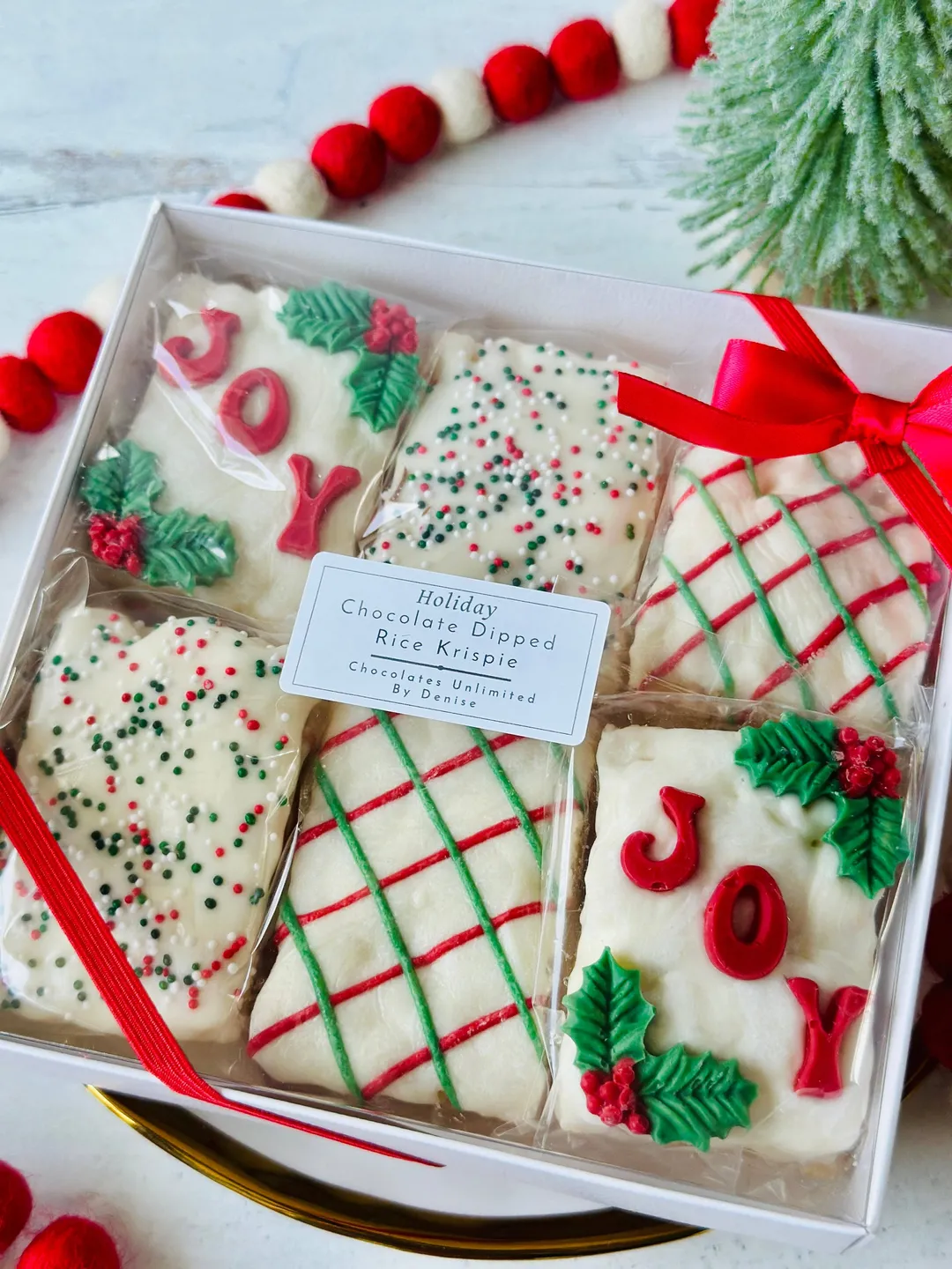 Holiday Chocolate Dipped Rice Crispy Treats Gift Box