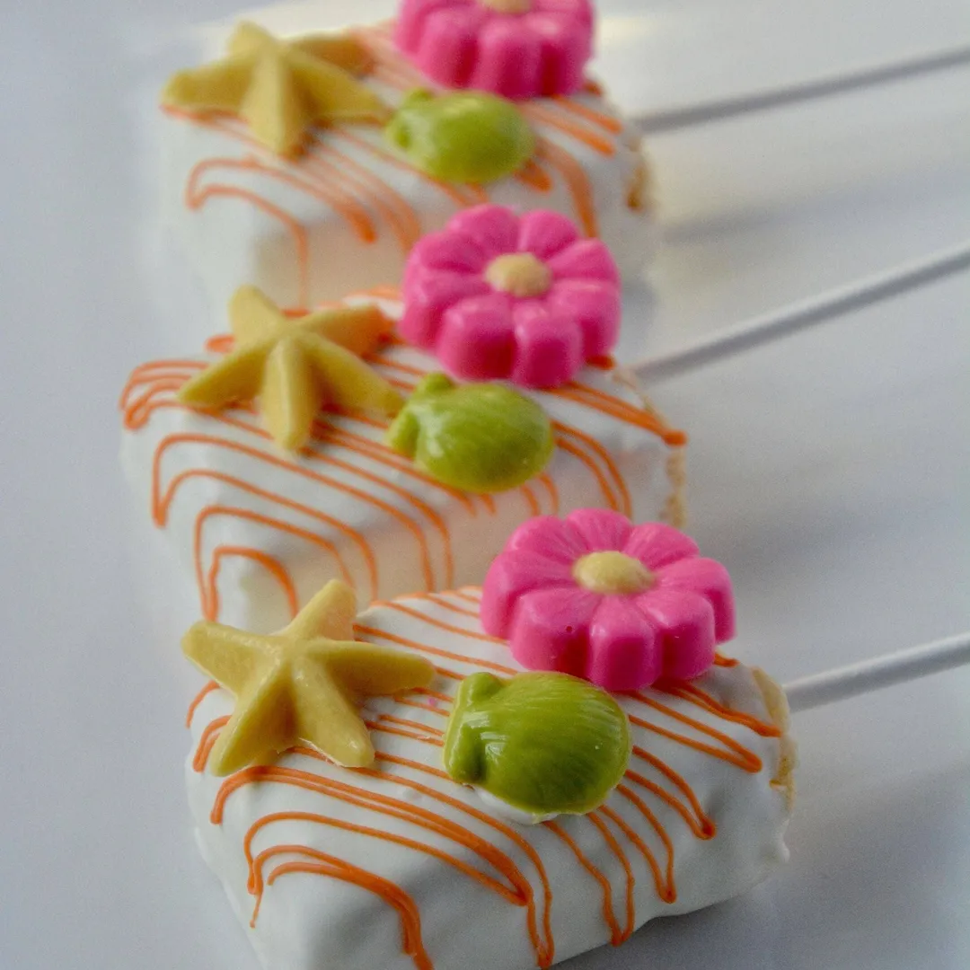 Luau Party Chocolate Dipped Rice Krispie Treats 