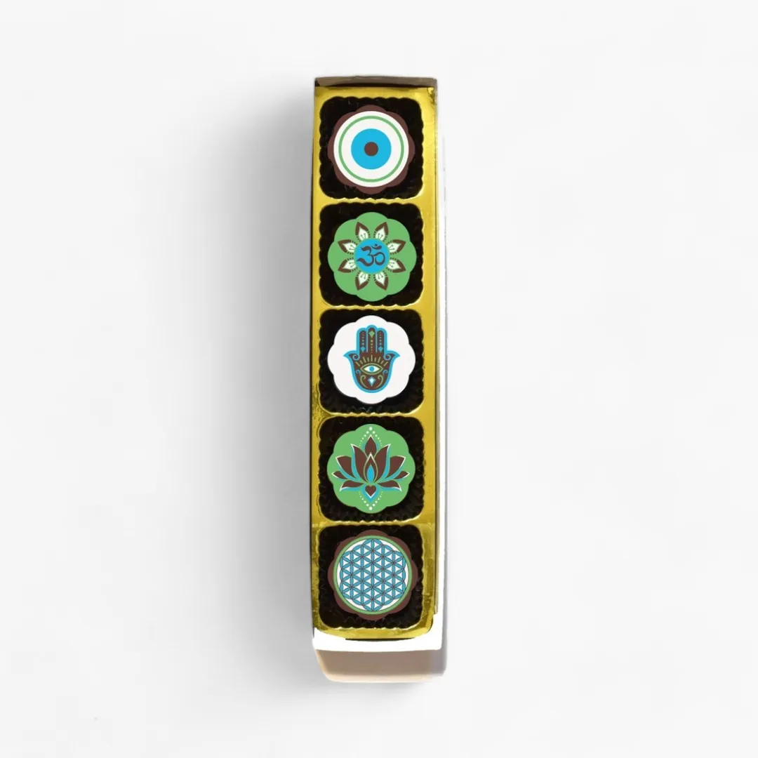 Hamsa, Eye, Lotus, Namaste, Mandala Chocolate Covered Caramels (Box of 5)