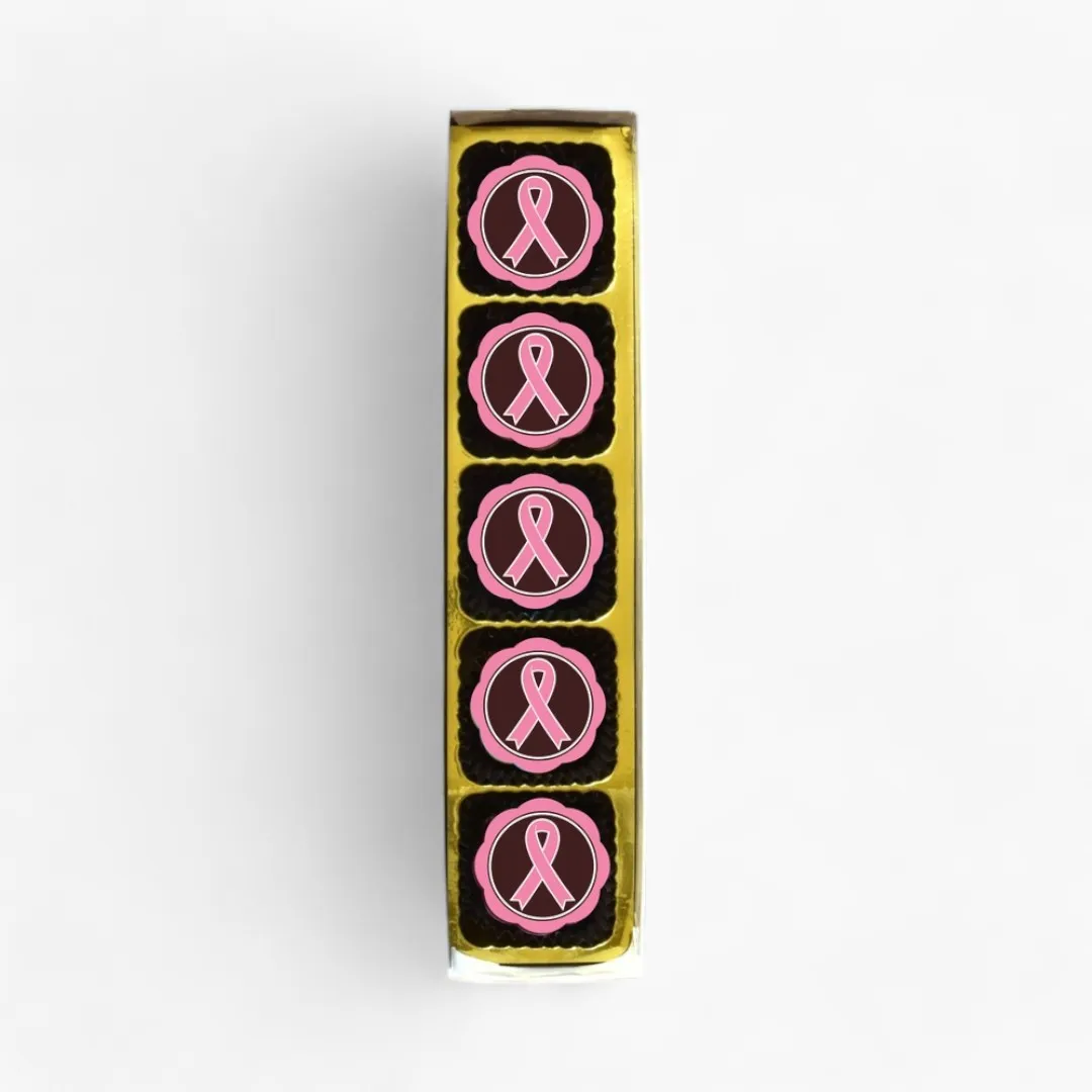 Pink Ribbon Chocolate Covered Caramels (Box of 5)