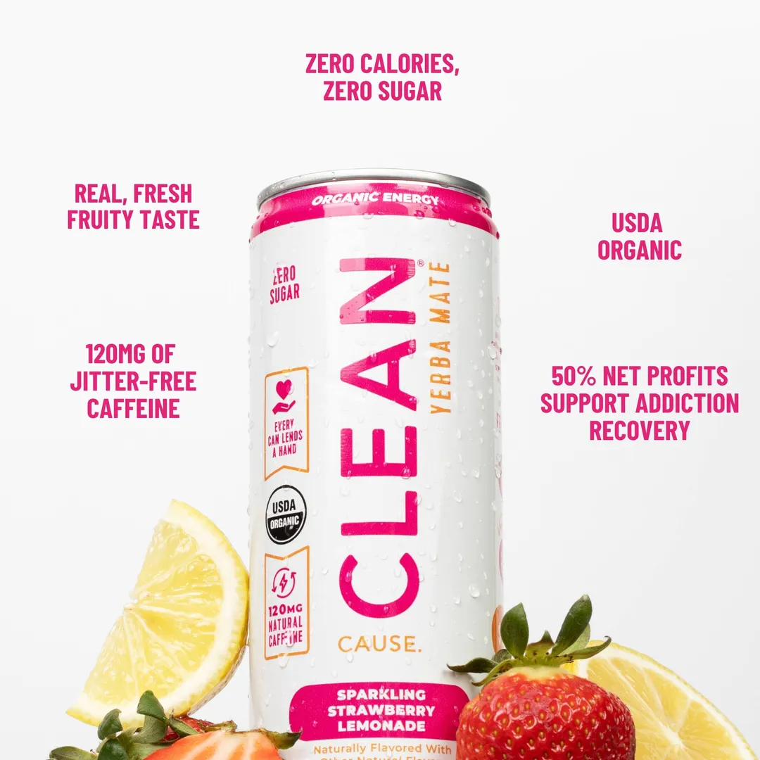 NEW 12OZ Organic Strawberry Lemonade Zero Cal Yerba Mate