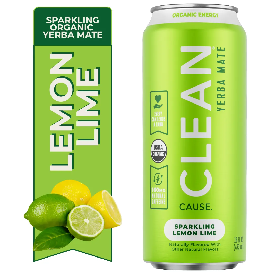 Organic Lemon Lime Sparkling Yerba Mate Tea – 12-pack Cans