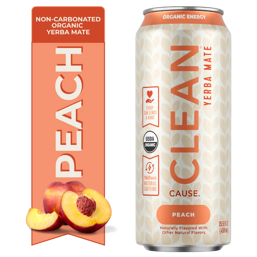 Organic Peach Non-Carbonated Yerba Mate Tea – 12-pack Cans