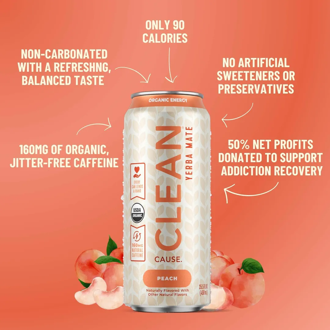 Organic Peach Non-Carbonated Yerba Mate Tea – 12-pack Cans