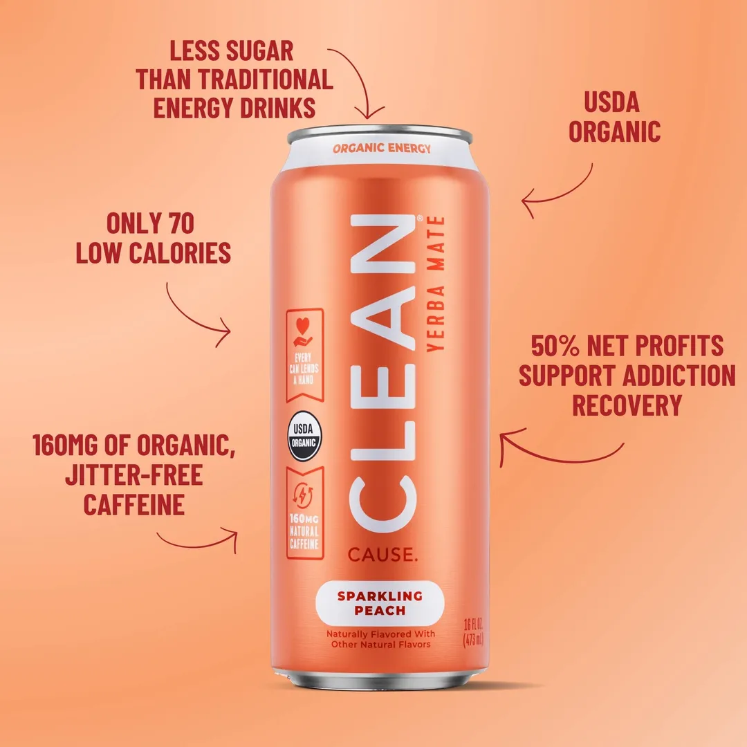 Organic Peach Sparkling Yerba Mate Energy Tea – 12-pack Cans