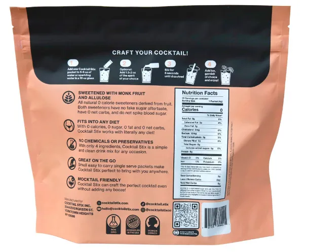 Cocktail Stix Zero Sugar Cocktail & Mocktail Drink Mixer - Skinny Mixes - Vegan - No Calories, No Carbs, No Sugar - Non-GMO - 20 Pack