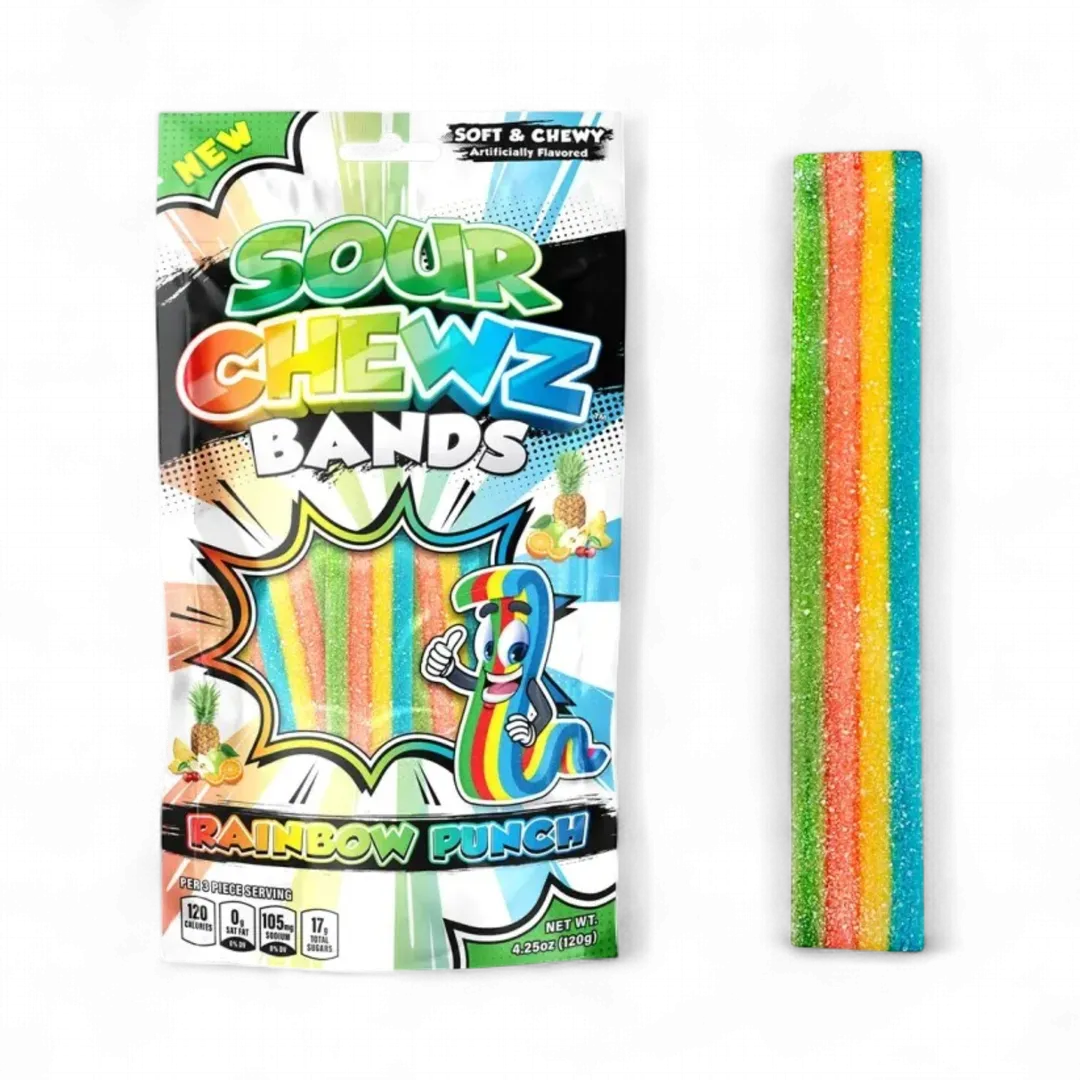 Sour Chewz Bands Rainbow Punch Open Stock