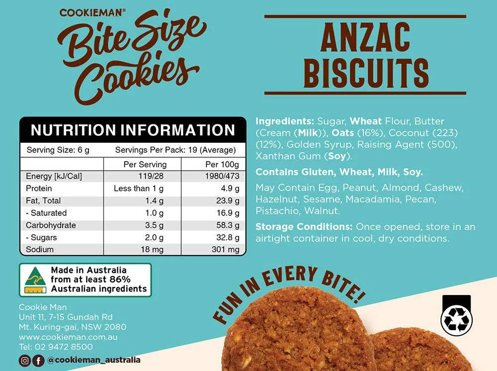 Anzac Biscuits Box 3.88oz - Bite Size Cookies