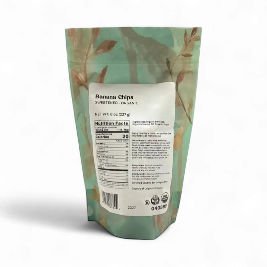 Banana Chips, Sweetened, Organic
