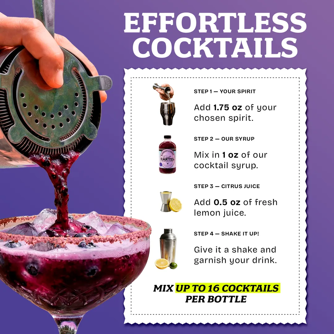 Craft Cartel Blueberry & Ginger Cocktail Syrup Mixer | 16oz | Craft Cocktail & Mocktail Mix