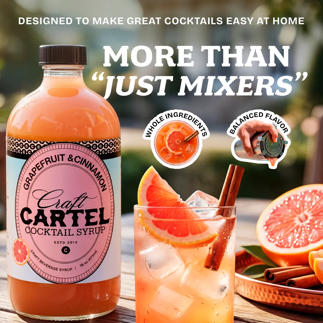 Craft Cartel Grapefruit & Cinnamon Cocktail Syrup Mixer | 16oz | Craft Cocktail & Mocktail Mix