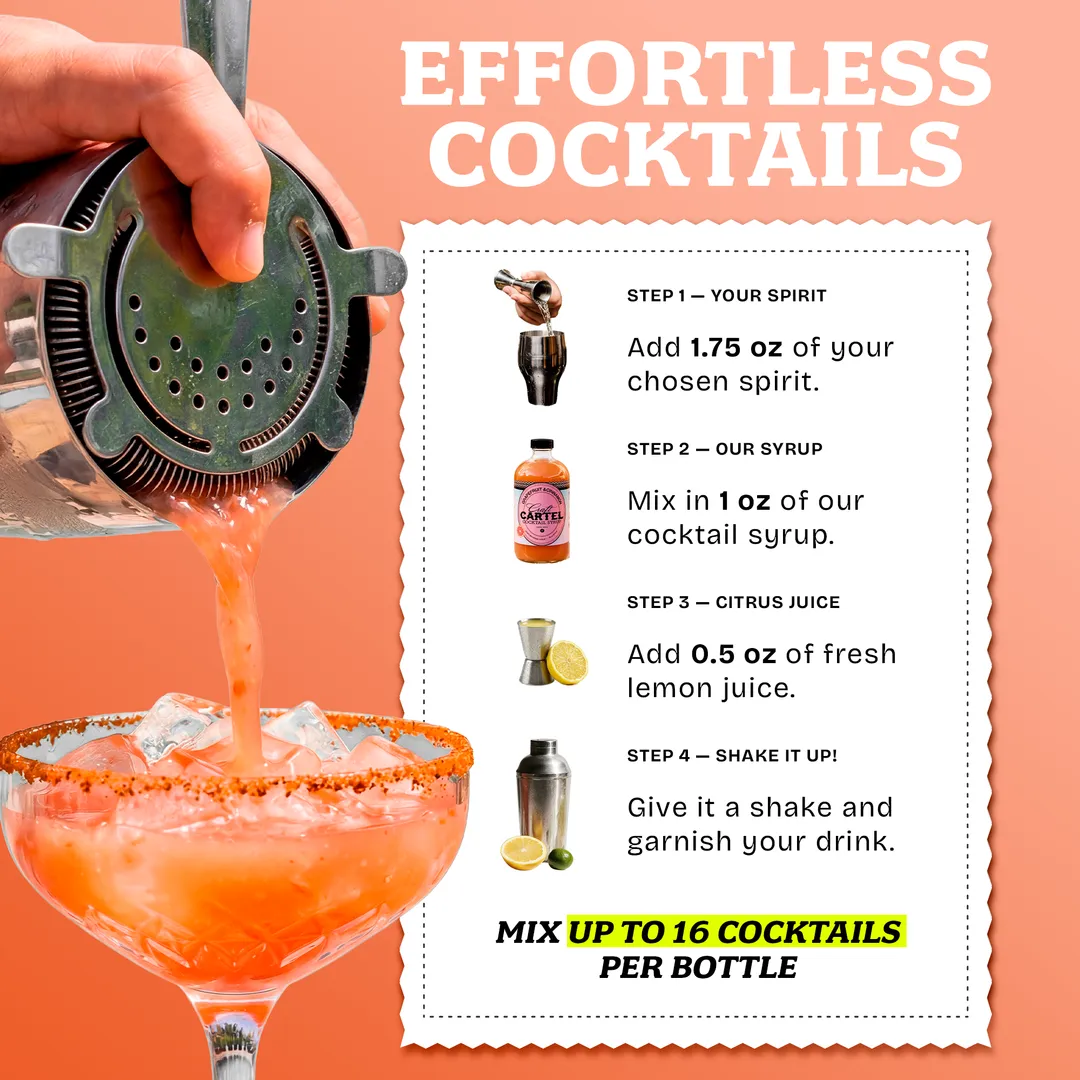 Craft Cartel Grapefruit & Cinnamon Cocktail Syrup Mixer | 16oz | Craft Cocktail & Mocktail Mix