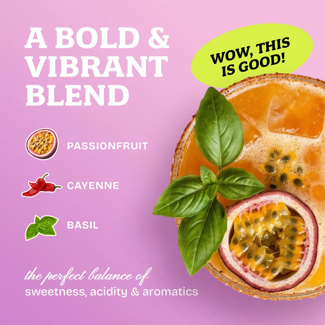 Craft Cartel Passionfruit, Cayenne & Basil Cocktail Syrup Mixer | 16oz | Craft Cocktail & Mocktail Mix