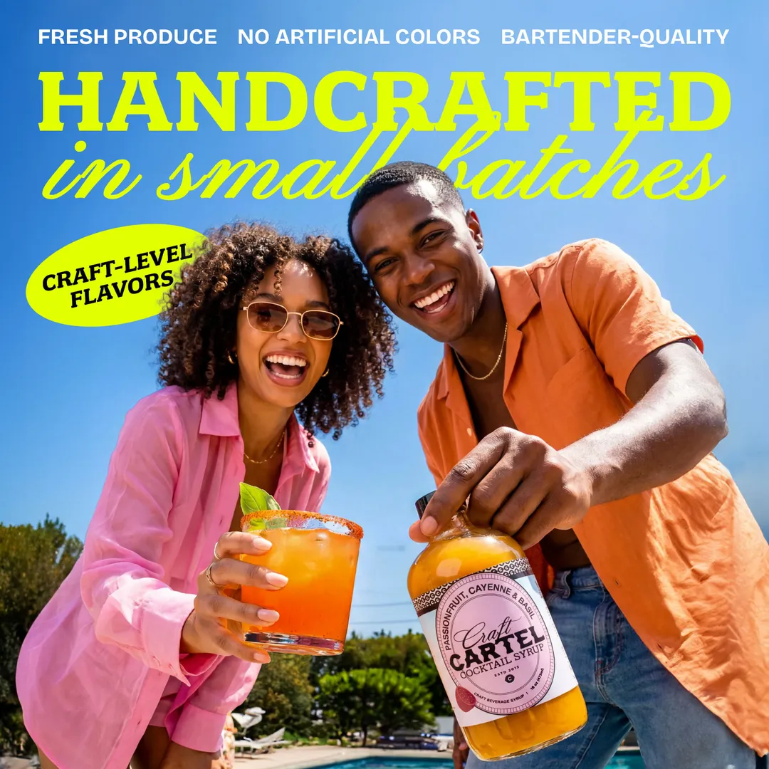 Craft Cartel Passionfruit, Cayenne & Basil Cocktail Syrup Mixer | 16oz | Craft Cocktail & Mocktail Mix