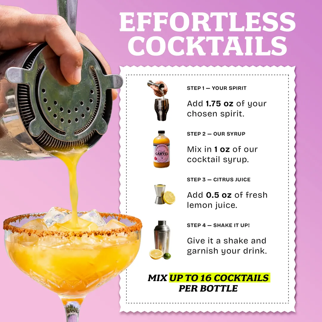 Craft Cartel Passionfruit, Cayenne & Basil Cocktail Syrup Mixer | 16oz | Craft Cocktail & Mocktail Mix