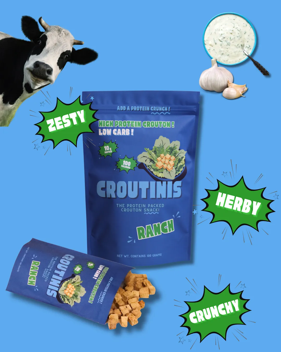 Ranch Crouton - High Protein, Low Carb & Gluten Free, Pantry Size 3.5oz Bags