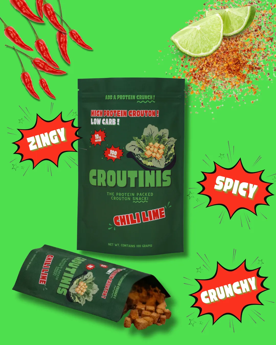 Chili Lime Crouton - High Protein, Low Carb & Gluten Free, Pantry Size 3.5oz Bags