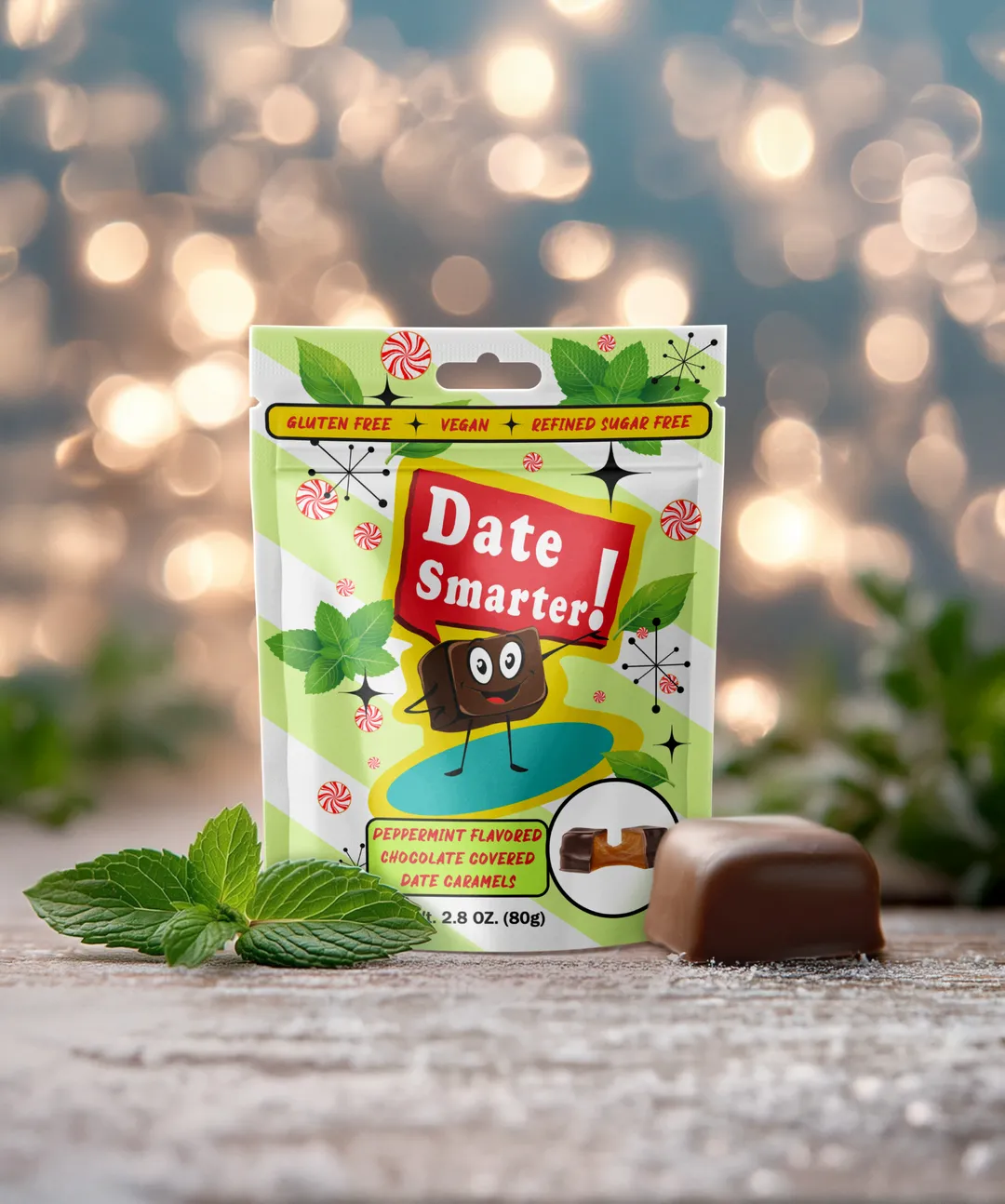 Peppermint Chocolate Covered Date Caramels