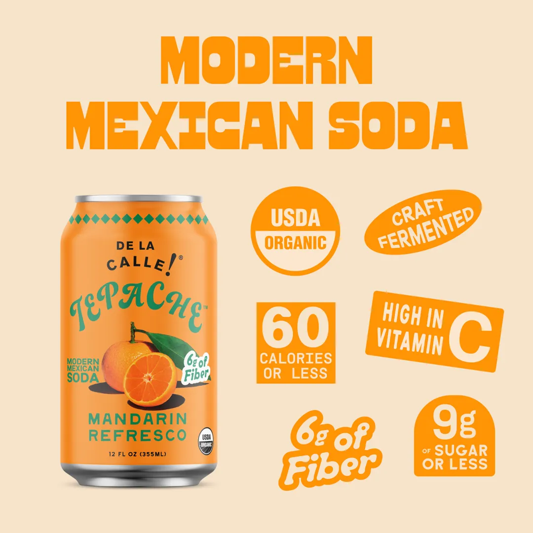 De La Calle Mandarin Refresco Tepache Mexican Soda (12 pack)
