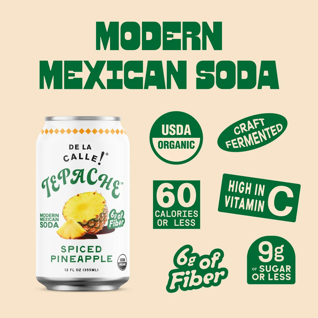 De La Calle Spiced Pineapple Tepache Mexican Soda (12 Pack)