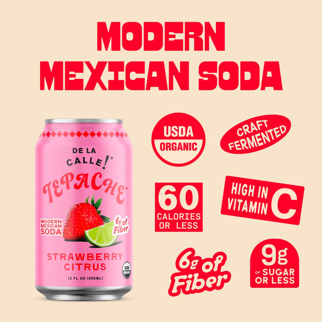 De La Calle Strawberry Citrus Tepache Mexican Soda (12 pack)