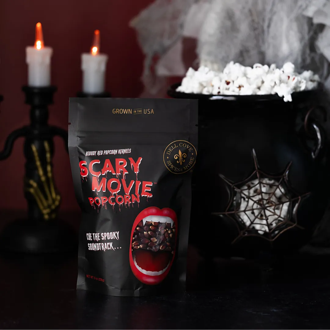 Halloween Popcorn - Scary Movie Popcorn with Bloody Red Popcorn Kernels for horror movie night and tabletop game snacks