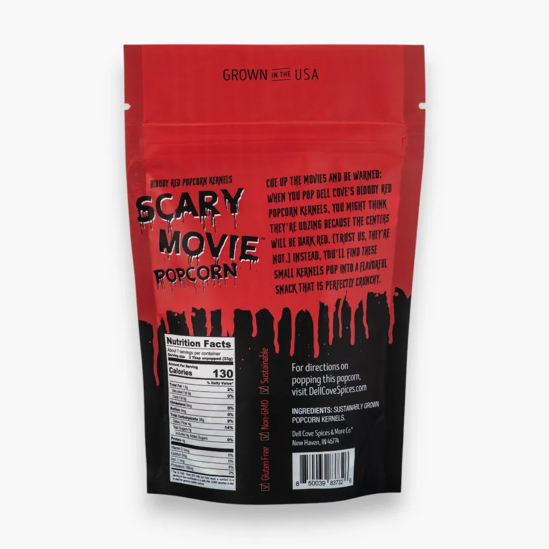Halloween Popcorn - Scary Movie Popcorn with Bloody Red Popcorn Kernels for horror movie night and tabletop game snacks