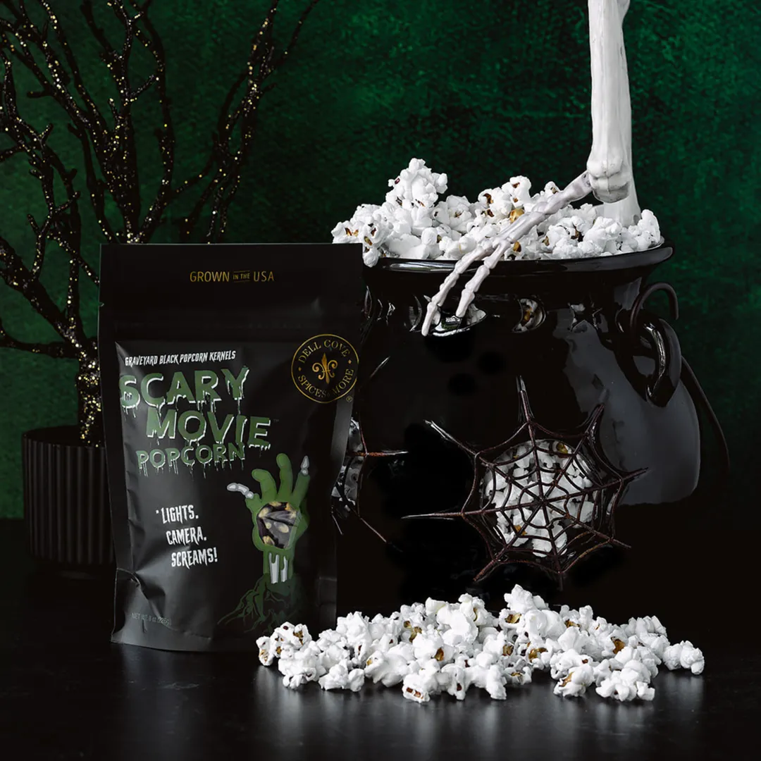 Zombie Popcorn for Halloween - Scary Movie Popcorn with Graveyard Black Popcorn Kernels for horror movie night and tabletop game snacks