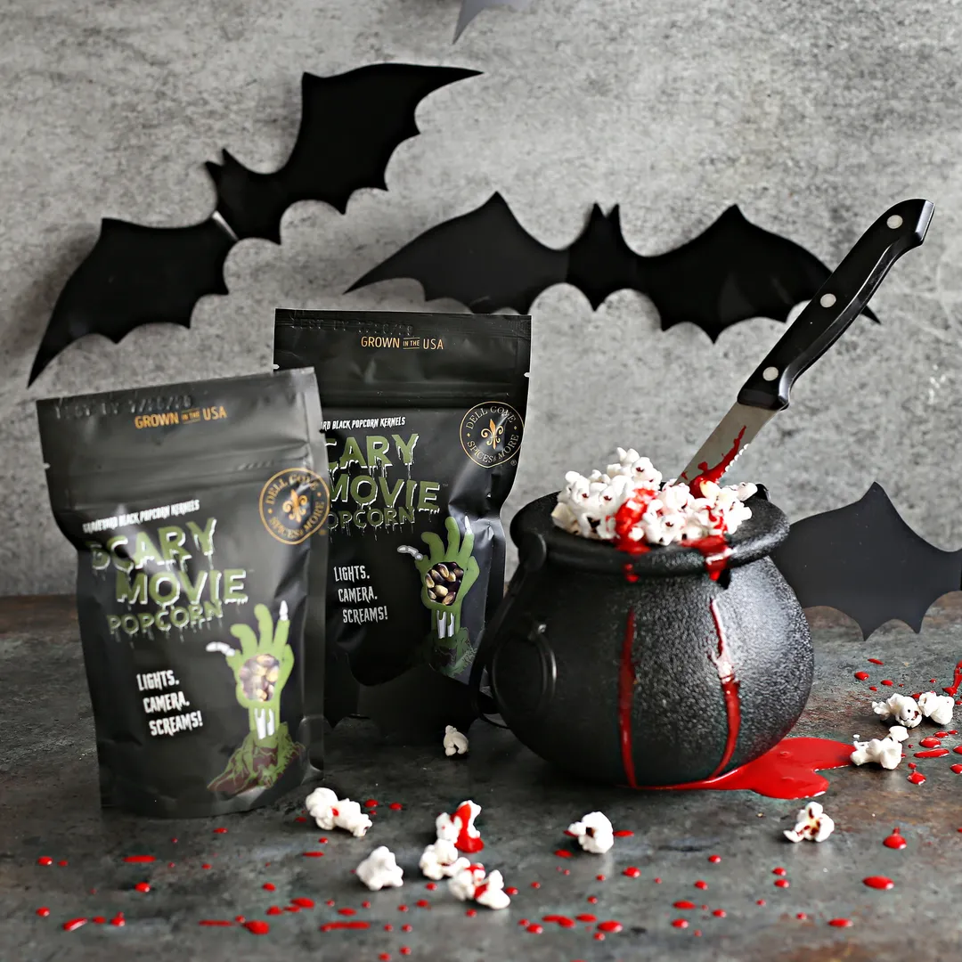 Zombie Popcorn for Halloween - Scary Movie Popcorn with Graveyard Black Popcorn Kernels for horror movie night and tabletop game snacks