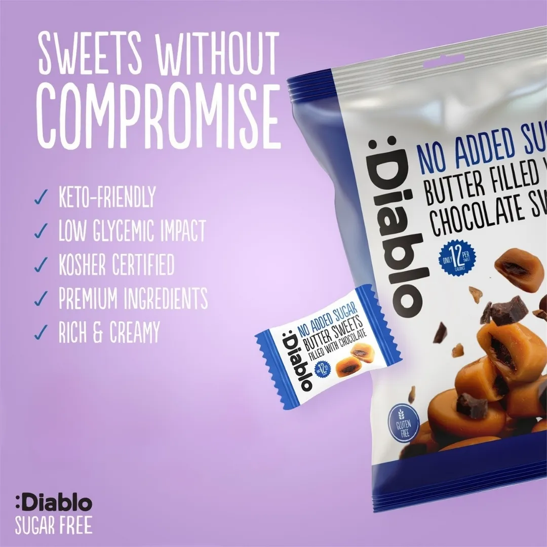 No Added Sugar Butter Sweets Filled with Chocolate 75g