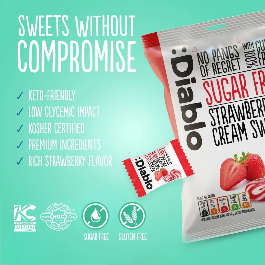 Sugar Free Strawberry & Cream Sweets 75g – Hard Candy