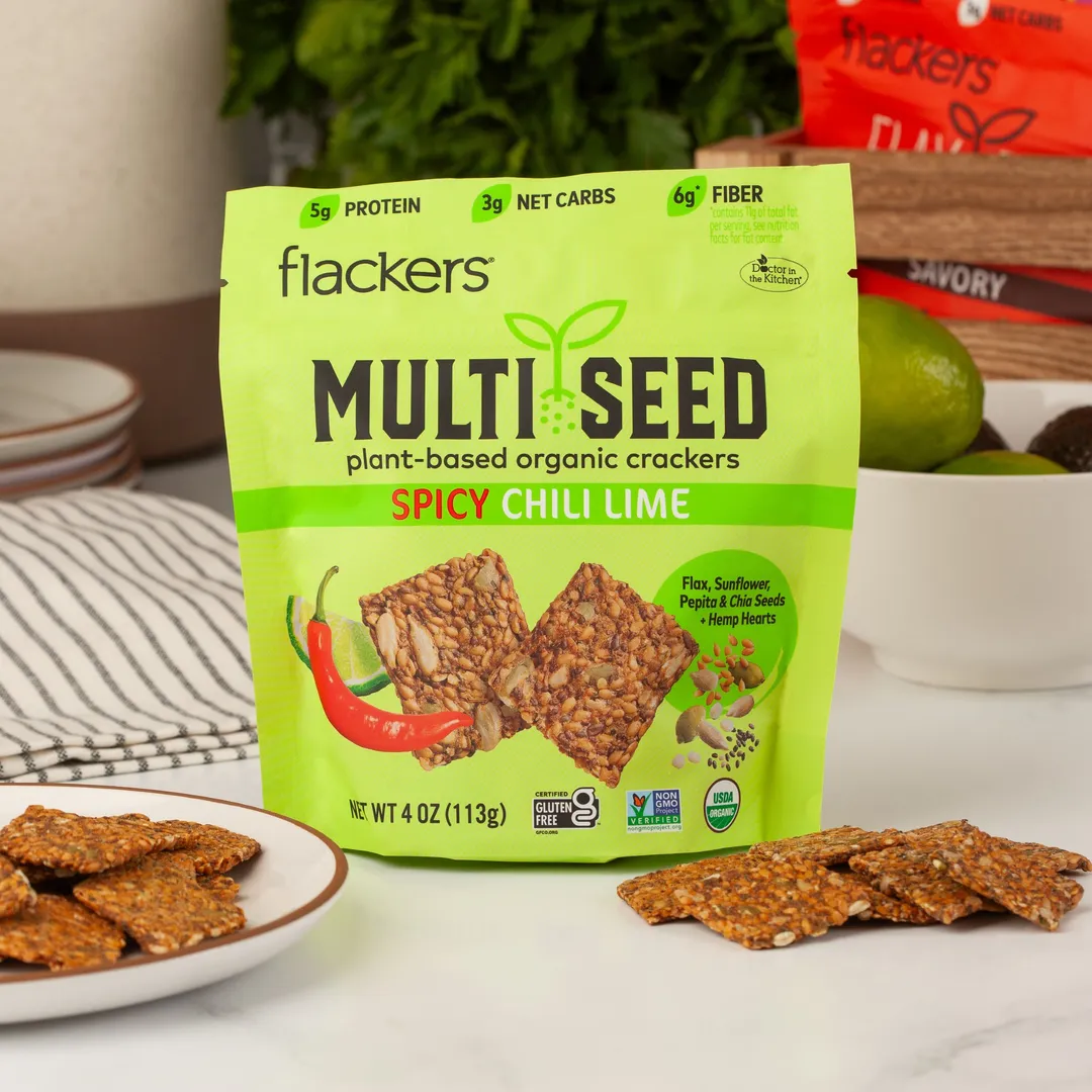 Flackers Organic Multi Seed Plant-based Crackers, Spicy Chili Lime
