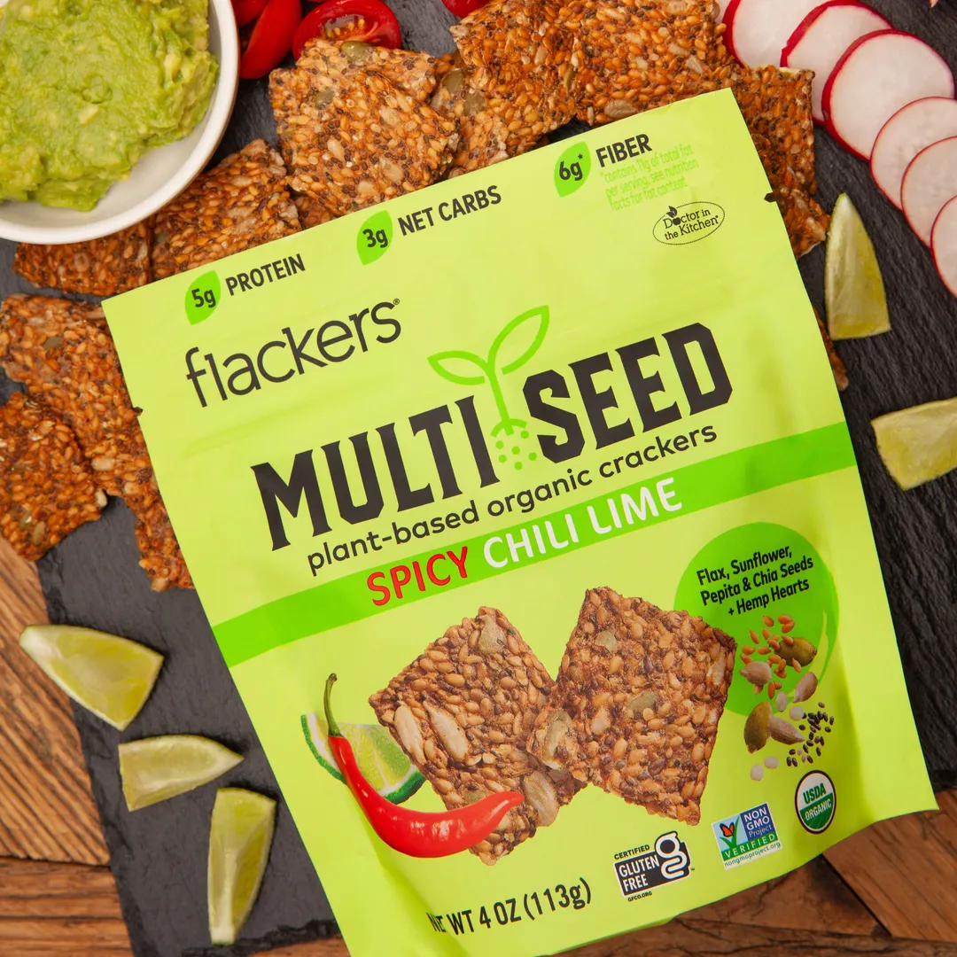 Flackers Organic Multi Seed Plant-based Crackers, Spicy Chili Lime