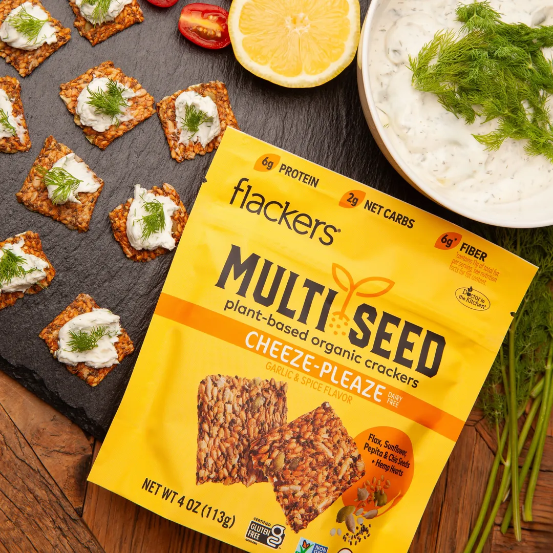 Flackers Organic Multi Seed Plant-based Crackers, Cheeze-Pleaze