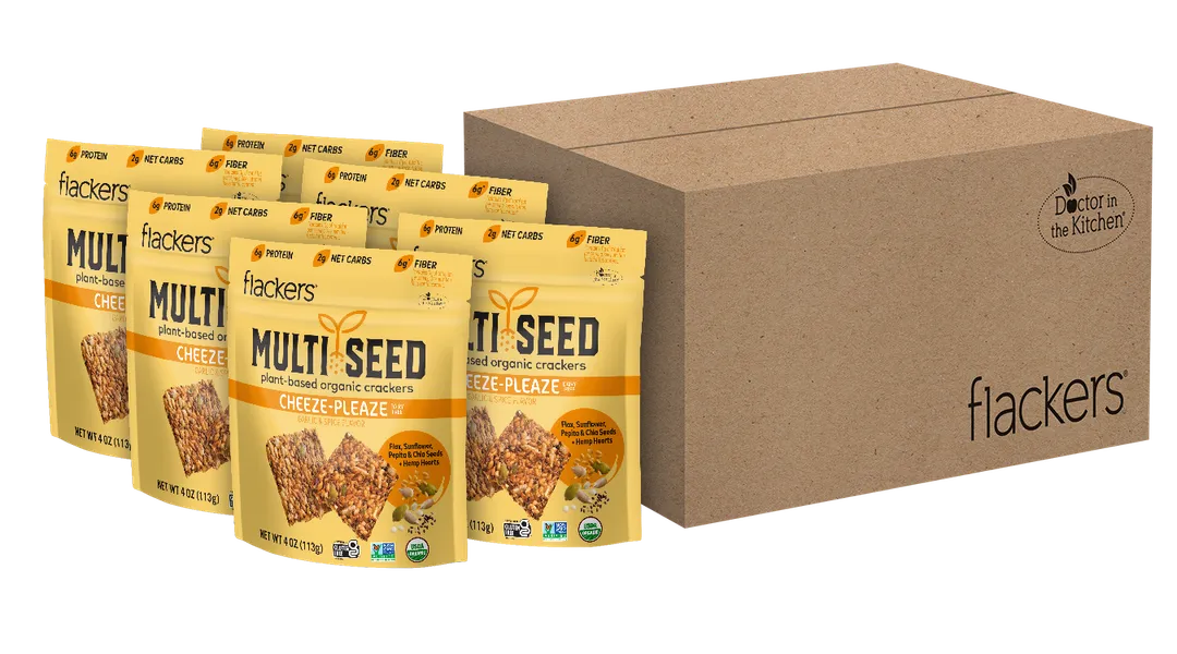 Flackers Organic Multi Seed Plant-based Crackers, Cheeze-Pleaze