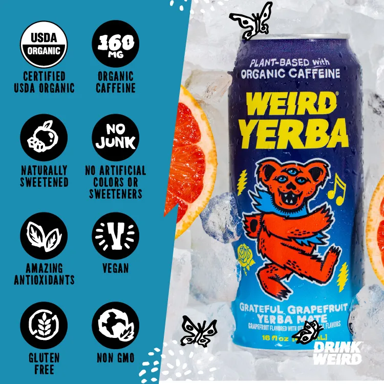 Organic Grateful Grapefruit Yerba Mate 12pk 16oz cans