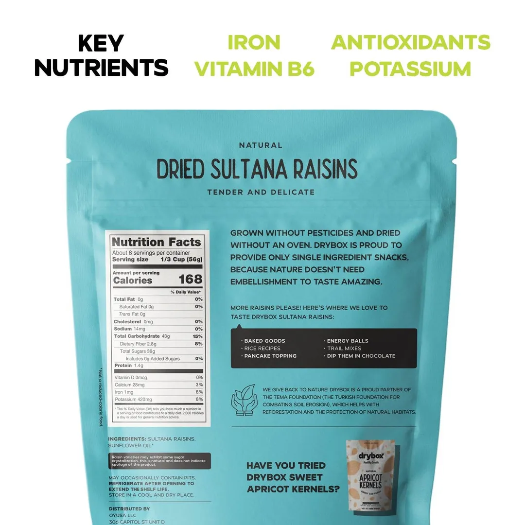 Drybox Dried Sultana Raisins 2ozx12packs Mini Portion Packs
