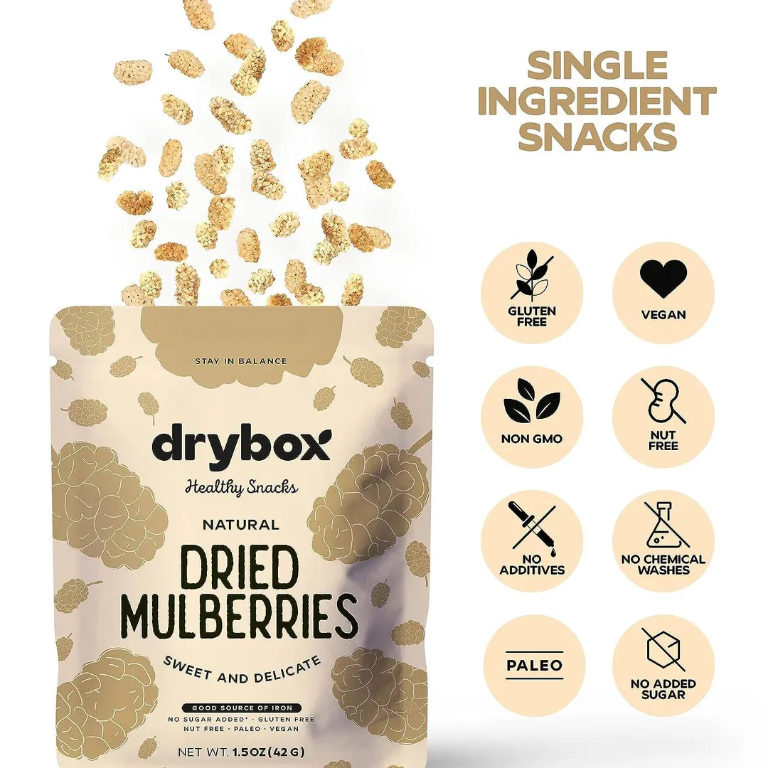 Drybox Dried White Mulberries 1.5oz Mini Packs 5 Packs/BAG