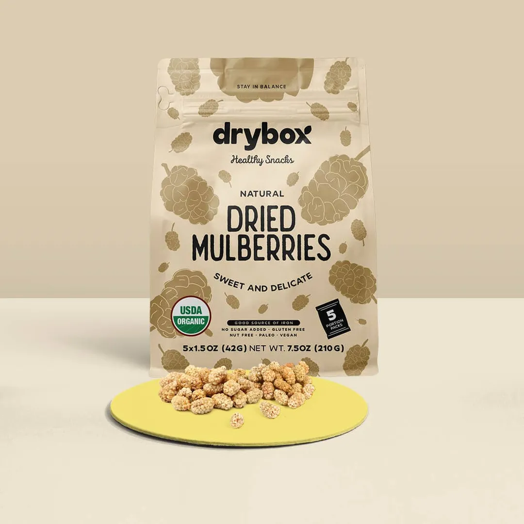 Drybox Dried White Mulberries 1.5oz Mini Packs 5 Packs/BAG