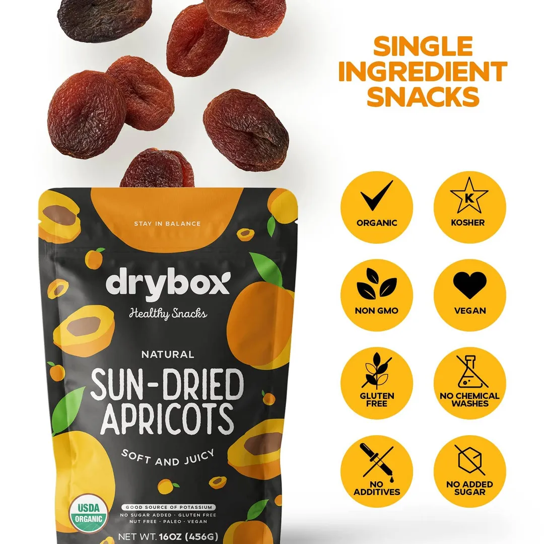 Drybox Organic Unsulfured Sun-Dried Apricots 2oz 5 packs/bag