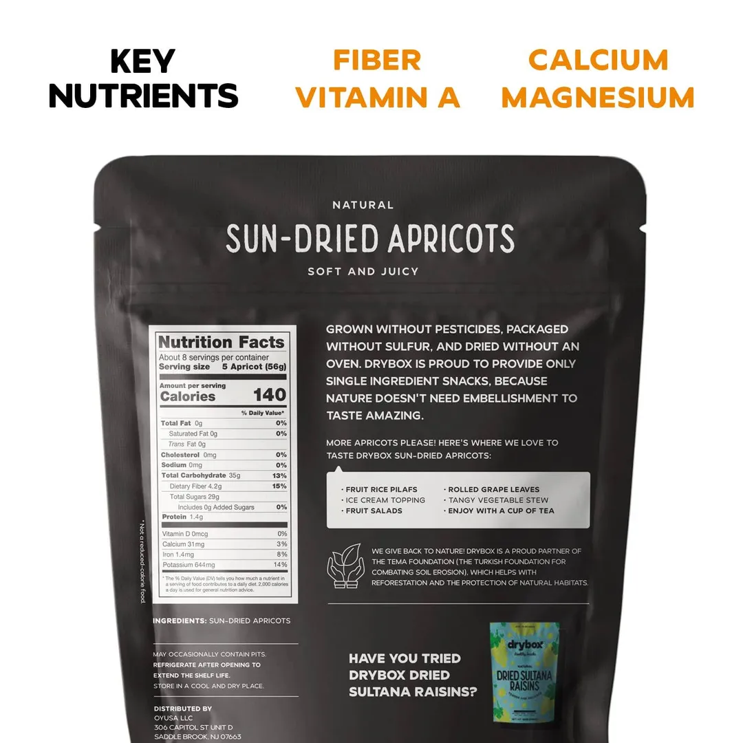 Drybox Organic Unsulfured Sun-Dried Apricots 2oz 5 packs/bag