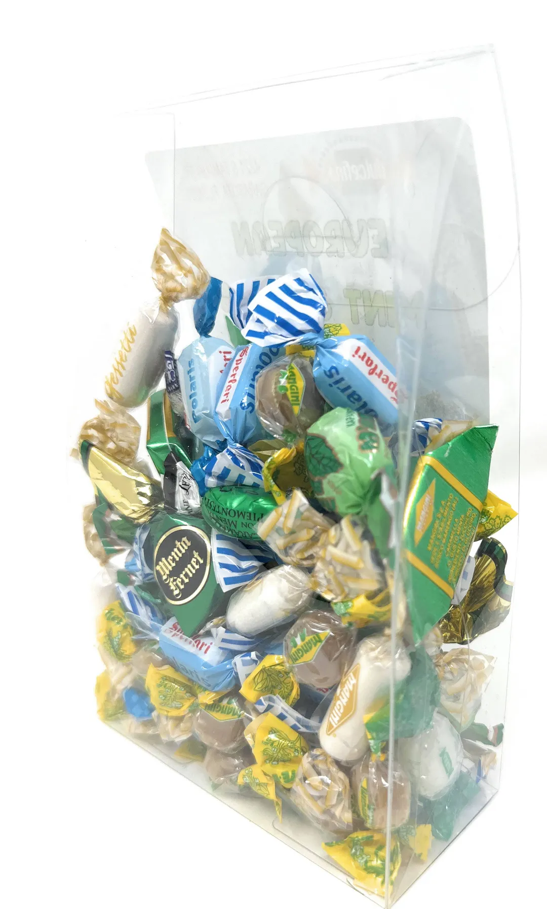 European Mint and Herbal  Candy Mix 10oz  Clear  Tab Top Box