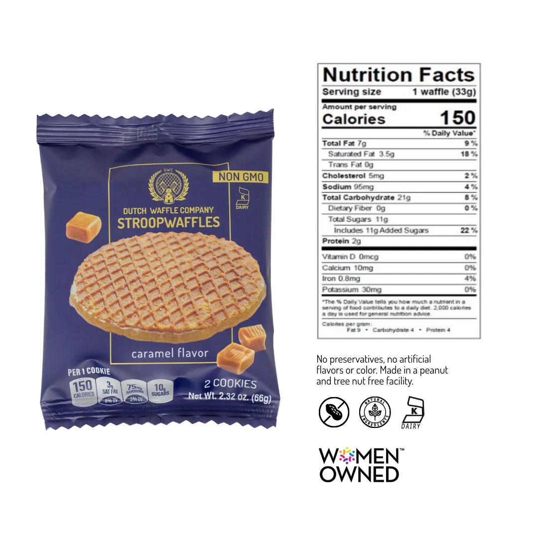 Classic Caramel Stroopwafels – Single-Wrapped (Case of 90)