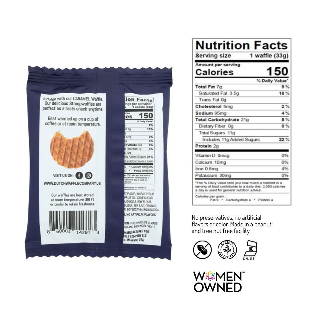 Classic Caramel Stroopwafels – Single-Wrapped (Case of 90)
